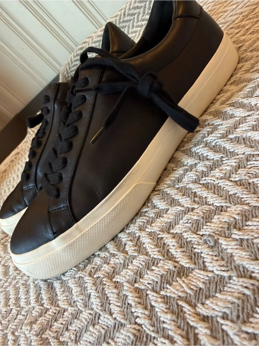 Vince Black Leather Sneakers with White Rubber Sole